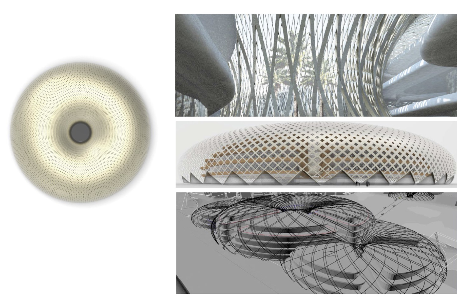 Renders and visuals of the proposed texture and geometry of the buildings